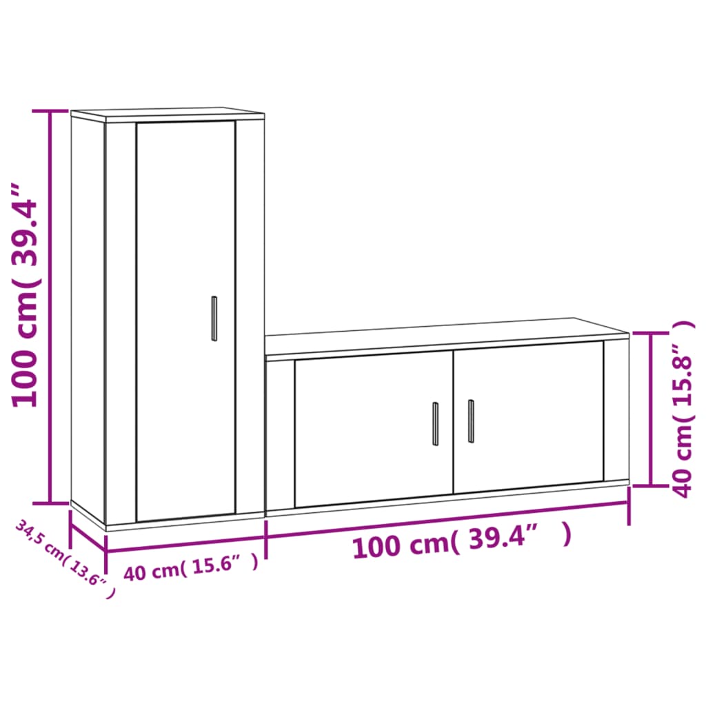 2 Piece TV Cabinet Set Smoked Oak Engineered Wood