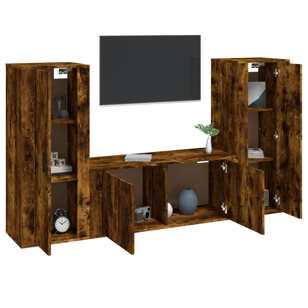 3 Piece TV Cabinet Set Smoked Oak Engineered Wood