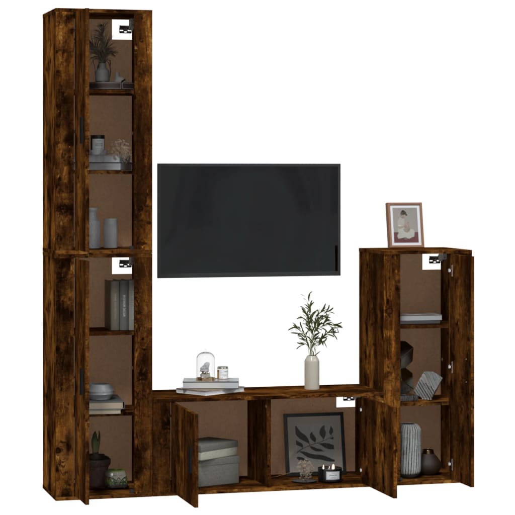 4 Piece TV Cabinet Set Smoked Oak Engineered Wood