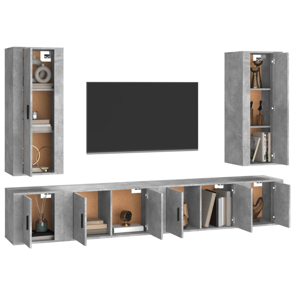 6 Piece TV Cabinet Set Concrete Grey Engineered Wood