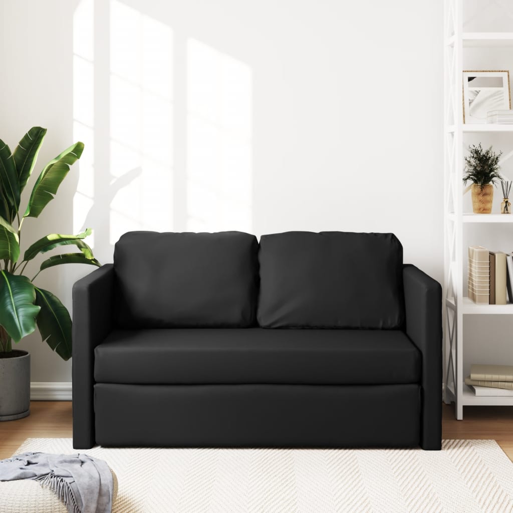 Floor Sofa Bed 2-in-1 Black 112x174x55 cm Faux Leather