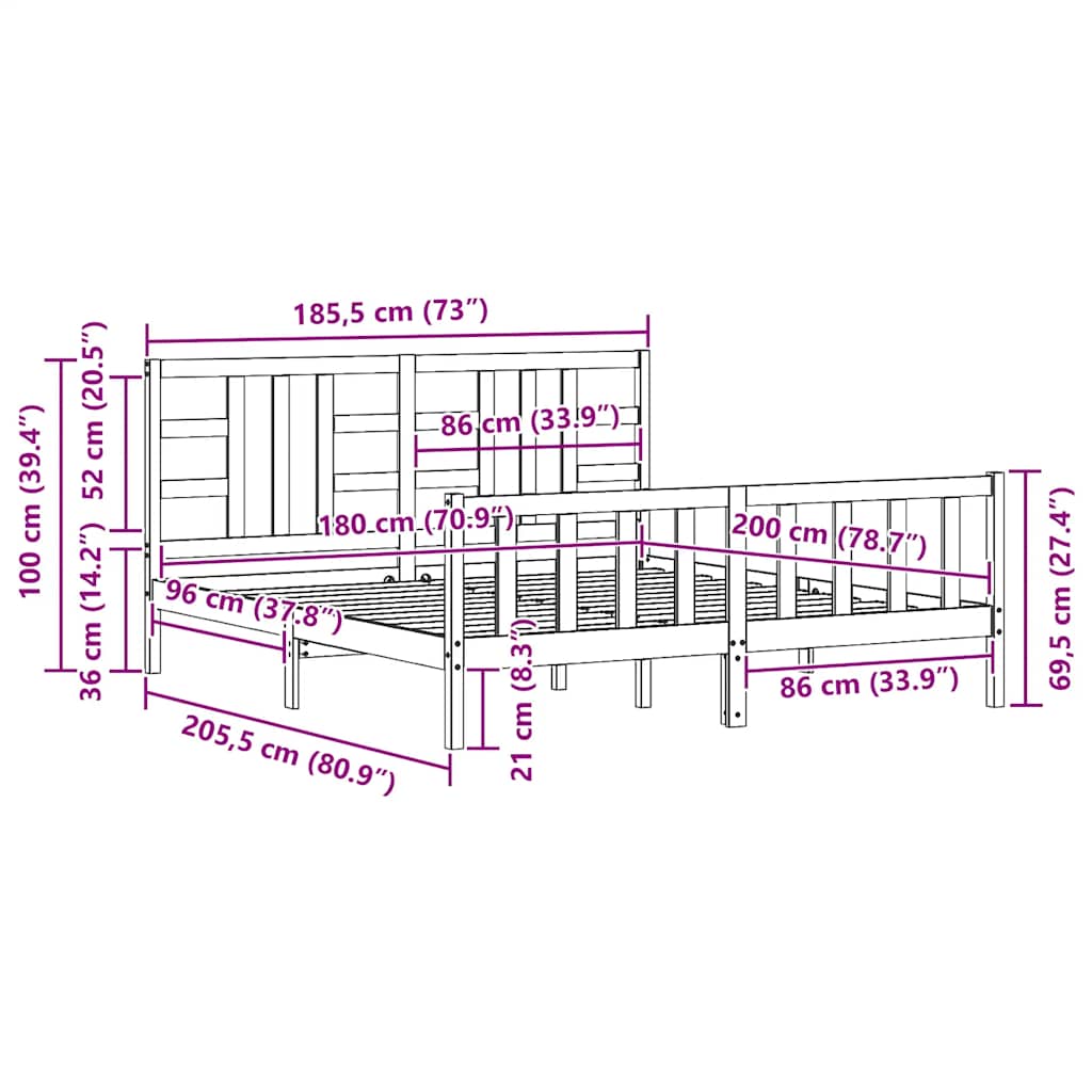Bed Frame without Mattress 183x203 cm King Solid Wood Pine