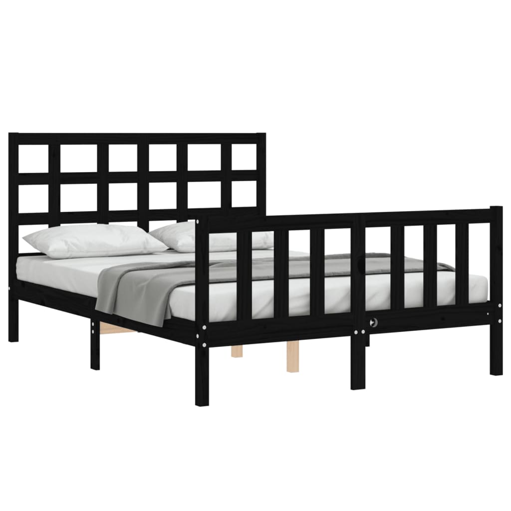 Bed Frame without Mattress Black 135x190 cm Solid Wood Pine