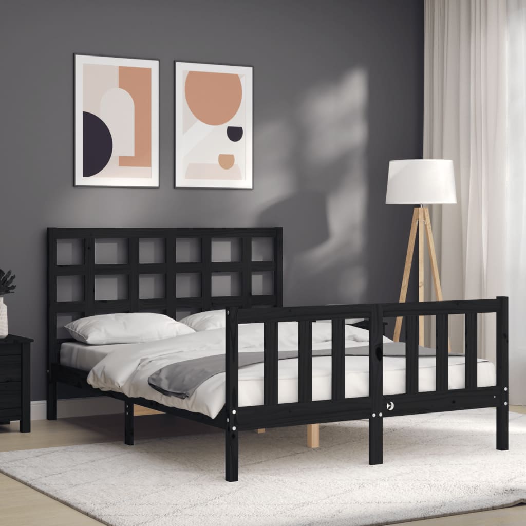 Bed Frame without Mattress Black 135x190 cm Solid Wood Pine