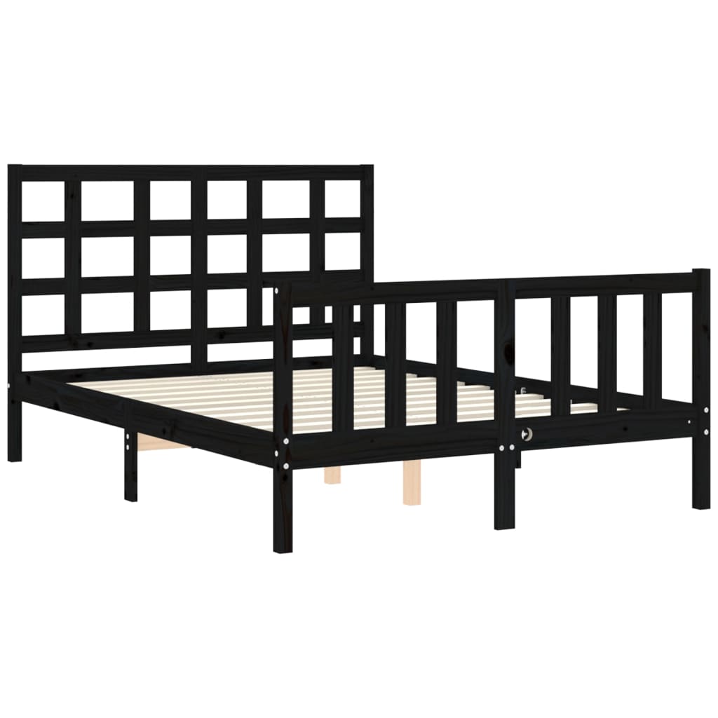 Bed Frame without Mattress Black 135x190 cm Solid Wood Pine