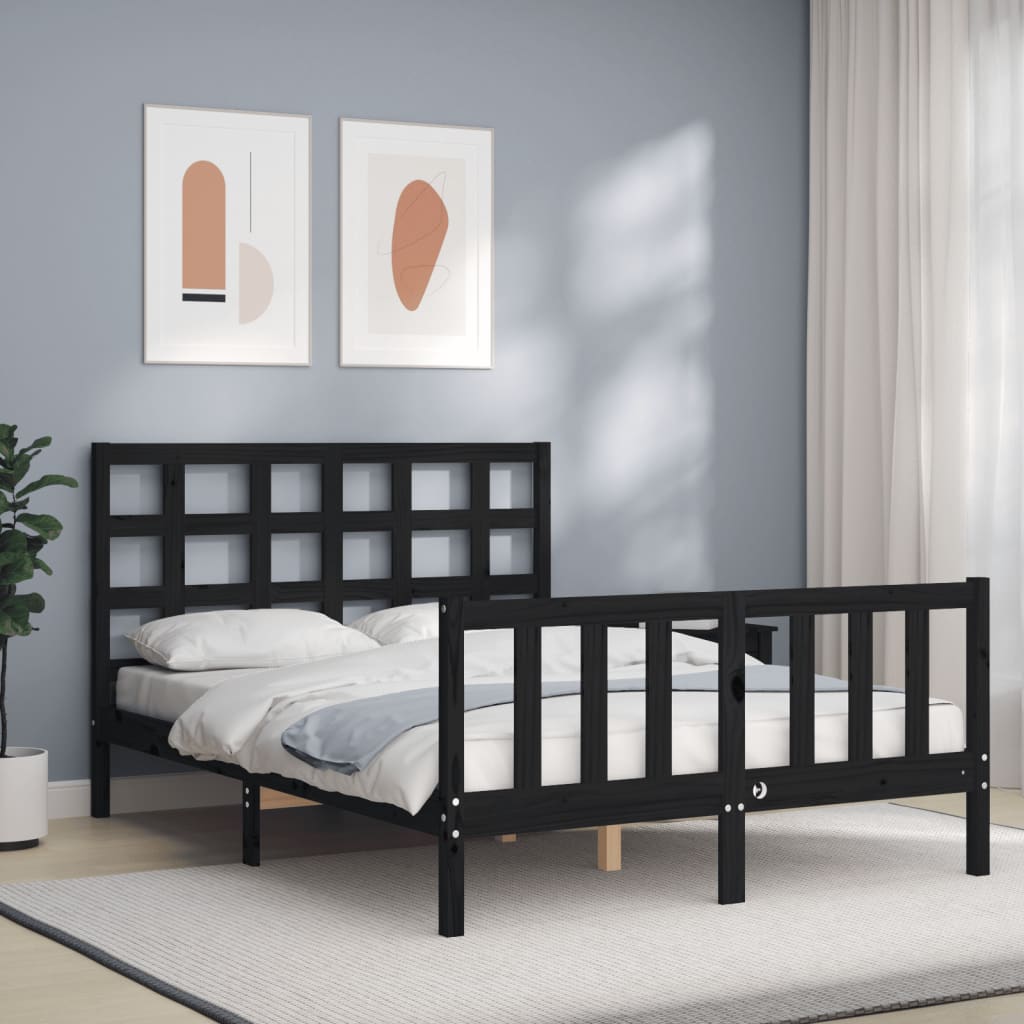Bed Frame without Mattress Black 135x190 cm Solid Wood Pine