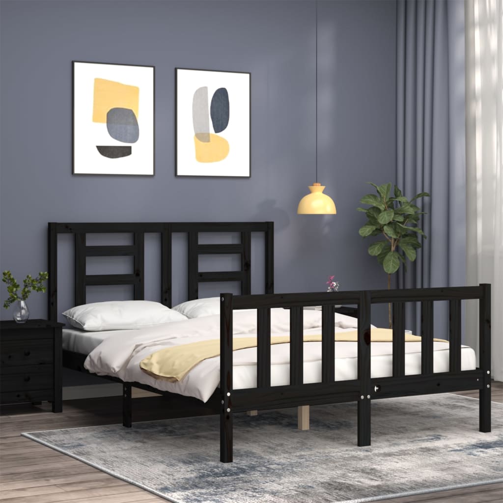 Bed Frame without Mattress Black 135x190 cm Solid Wood Pine