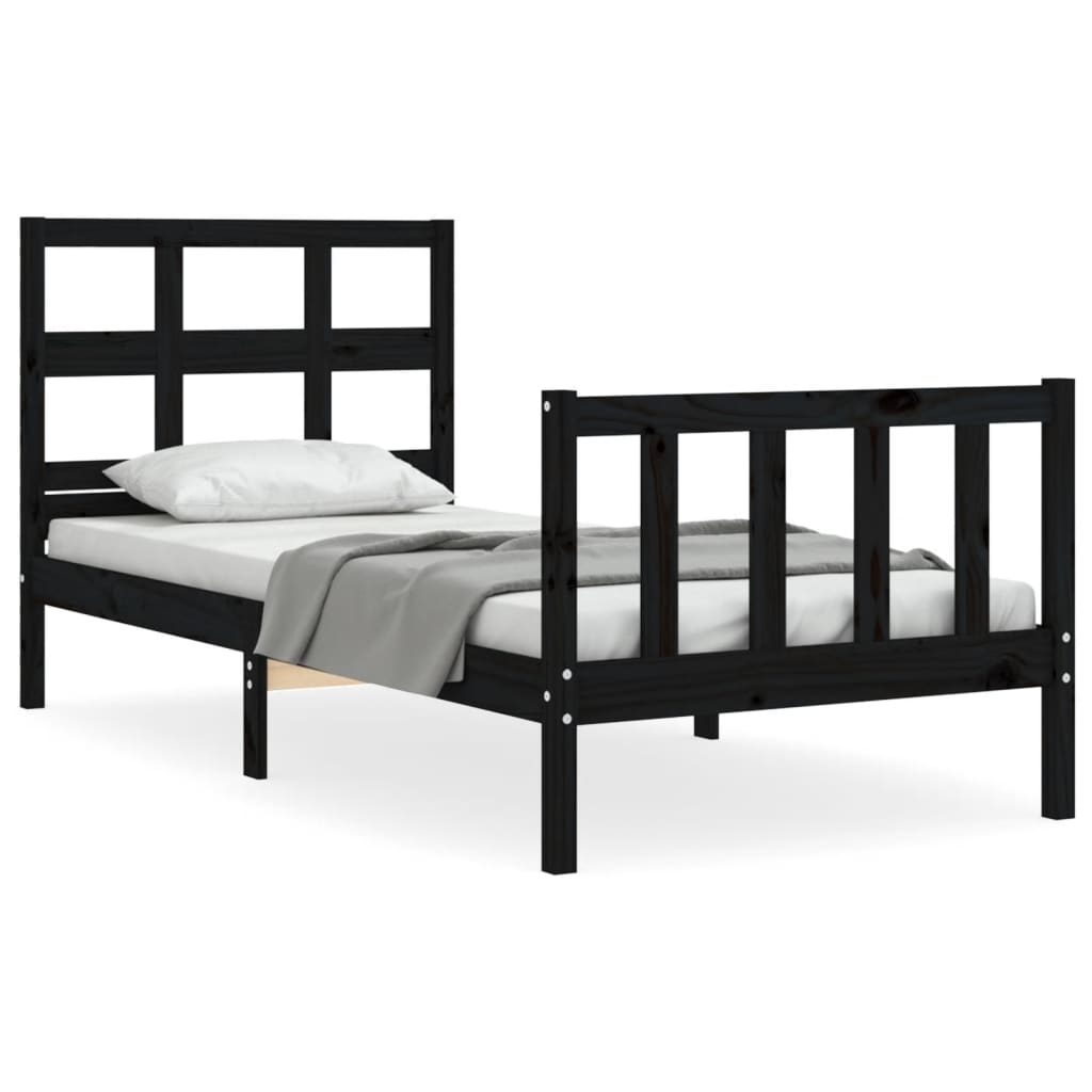 Bed Frame without Mattress Black 90x190 cm Solid Wood Pine