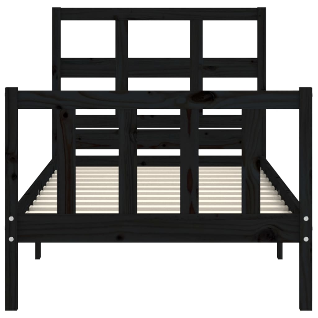 Bed Frame without Mattress Black 90x190 cm Solid Wood Pine