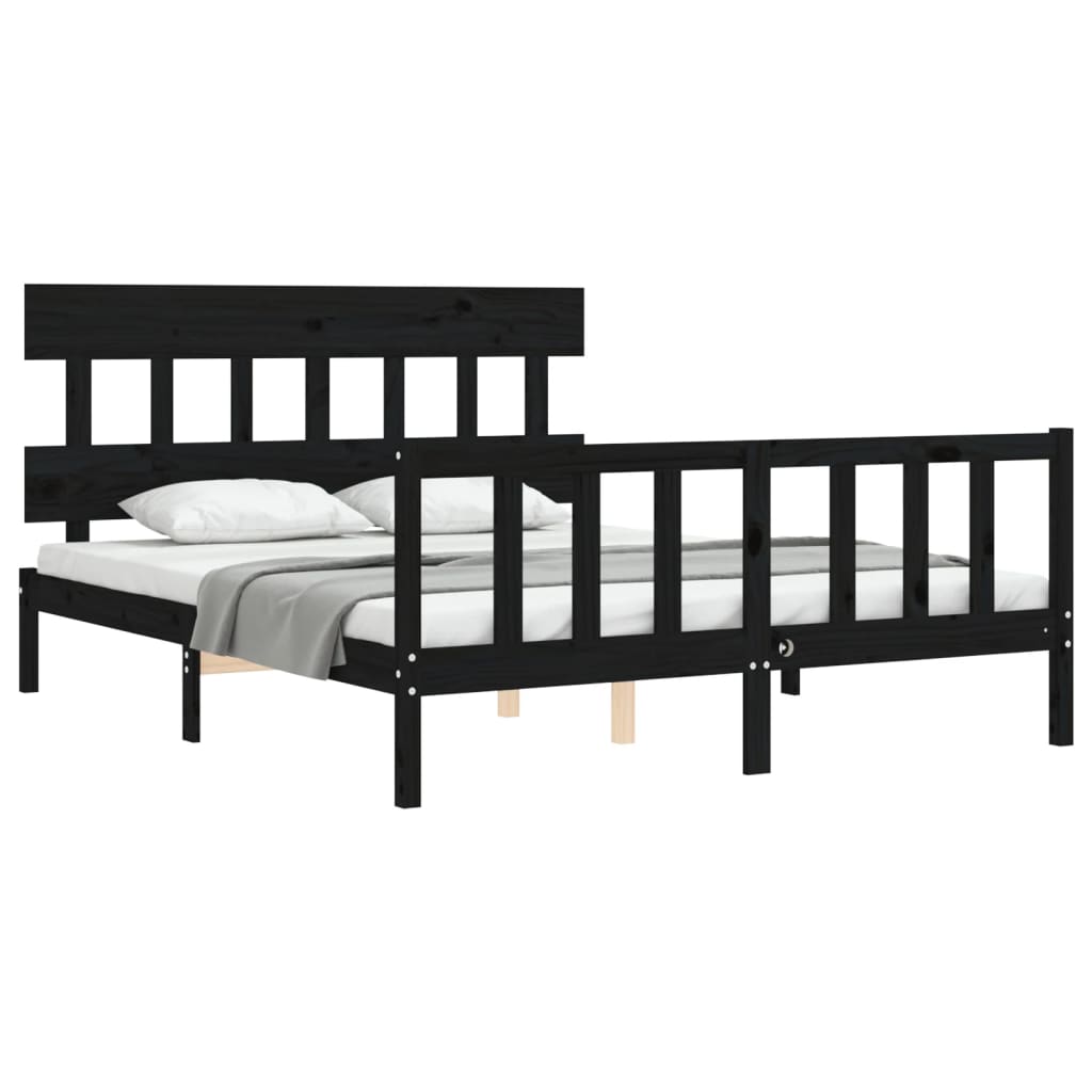 Bed Frame without Mattress Black 150x200 cm Solid Wood Pine