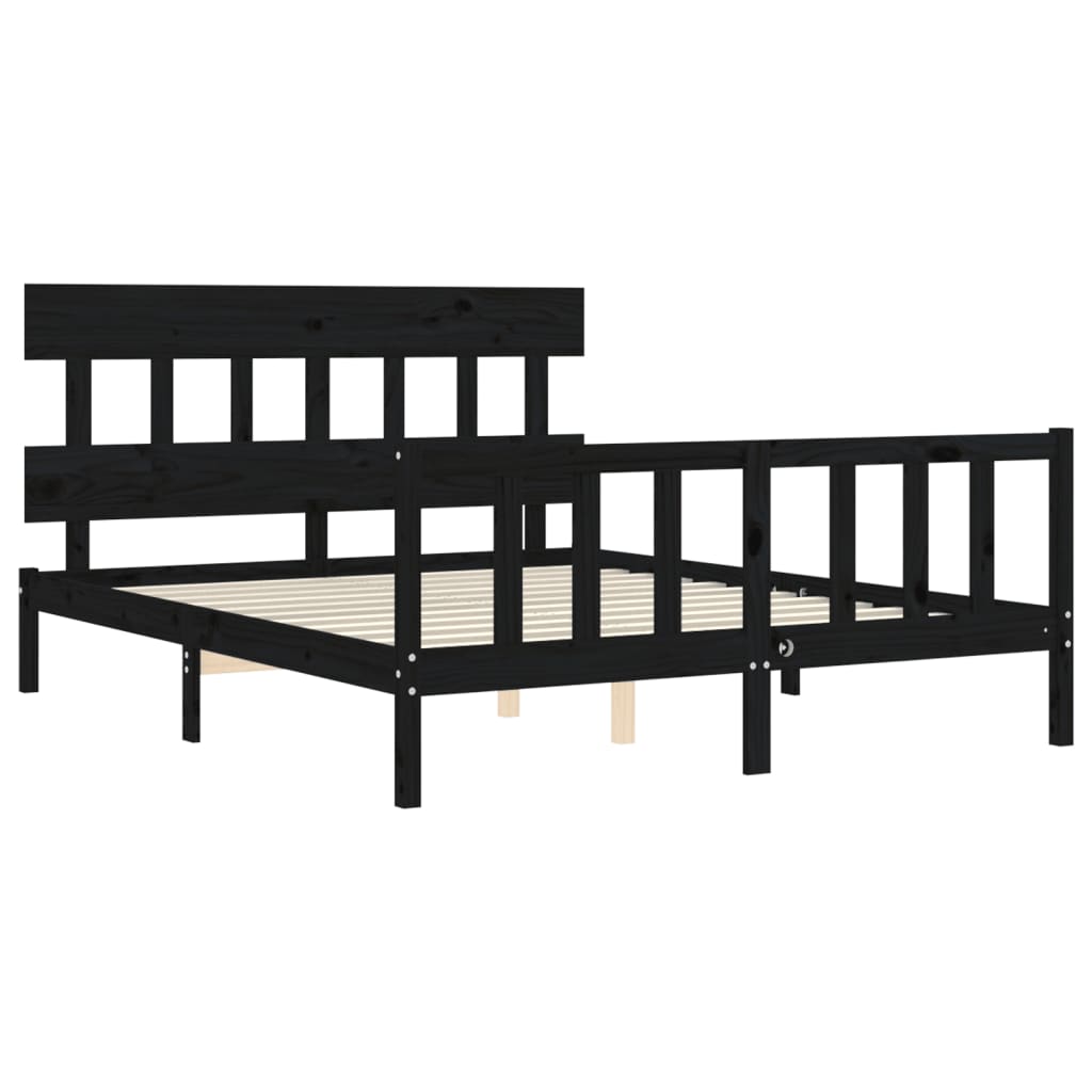 Bed Frame without Mattress Black 150x200 cm Solid Wood Pine