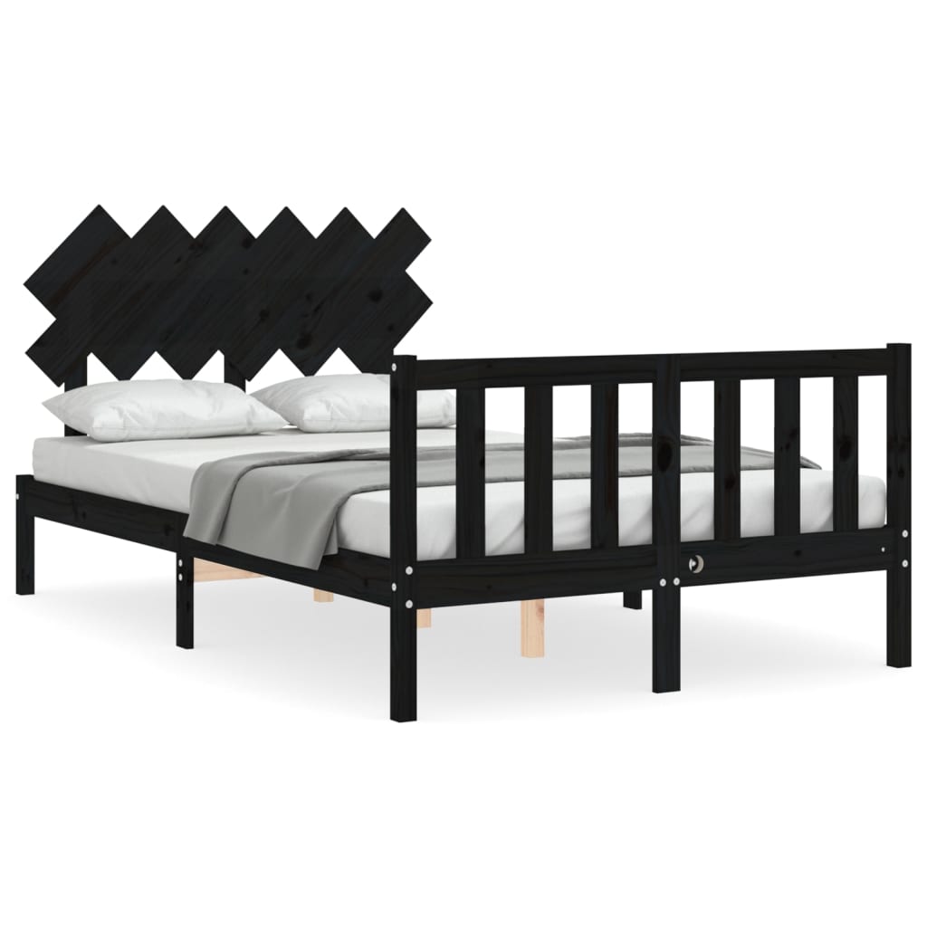 Bed Frame without Mattress Black 135x190 cm Solid Wood Pine