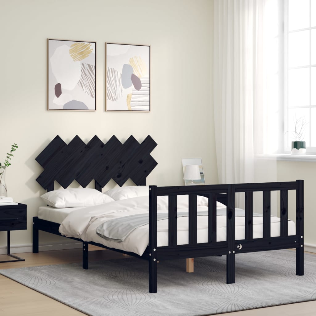 Bed Frame without Mattress Black 135x190 cm Solid Wood Pine