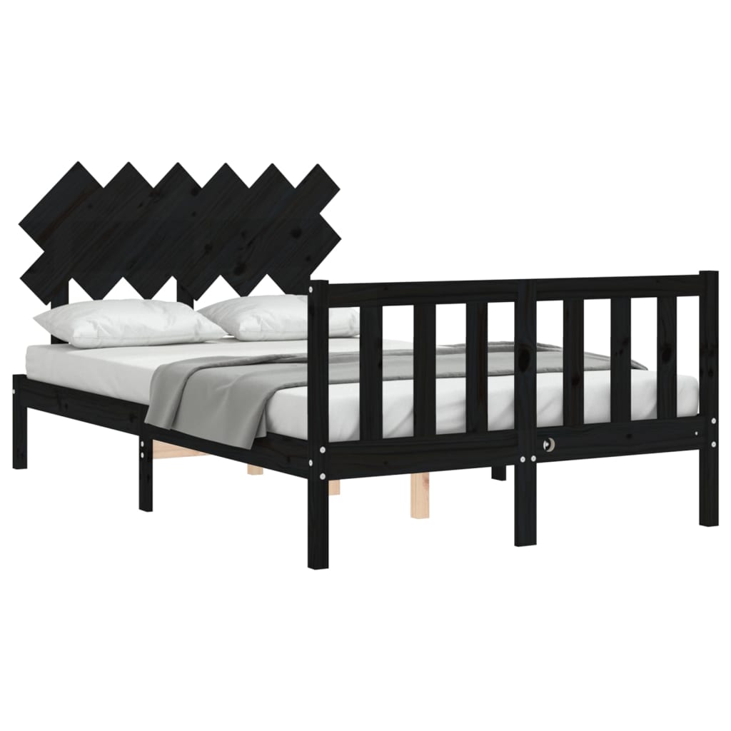 Bed Frame without Mattress Black 135x190 cm Solid Wood Pine