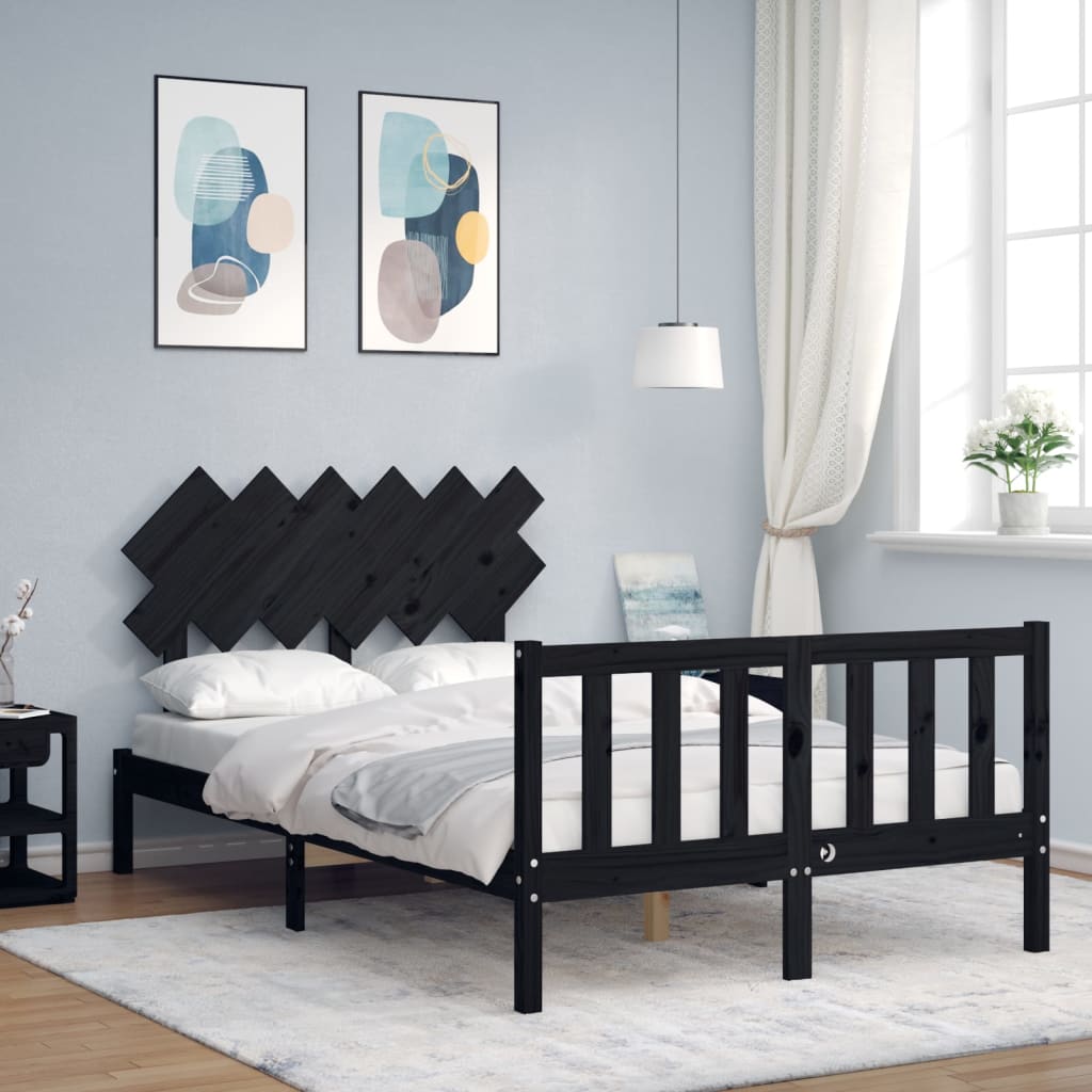 Bed Frame without Mattress Black 135x190 cm Solid Wood Pine