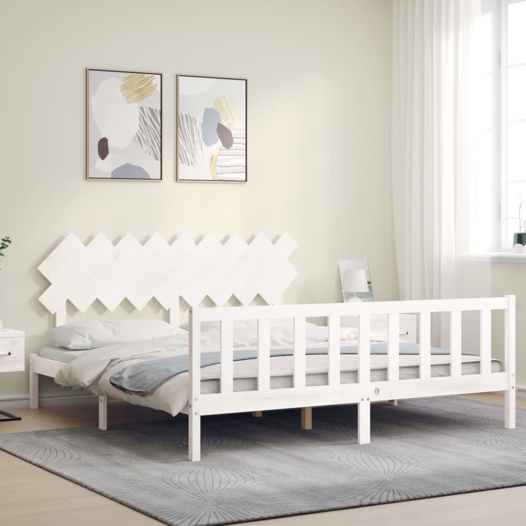 Bed Frame without Mattress White 183x203 cm King Solid Wood Pine