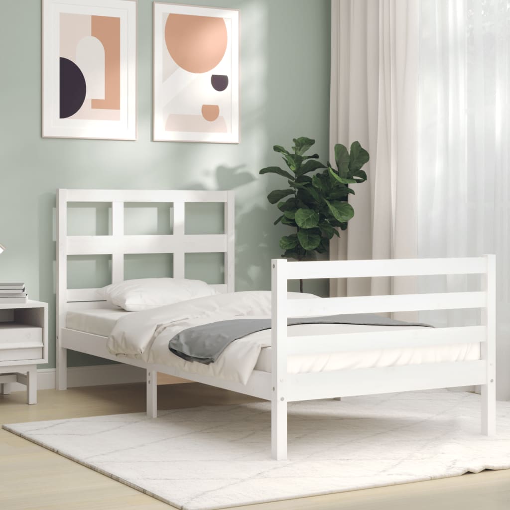 Bed Frame without Mattress White 90x190 cm Solid Wood