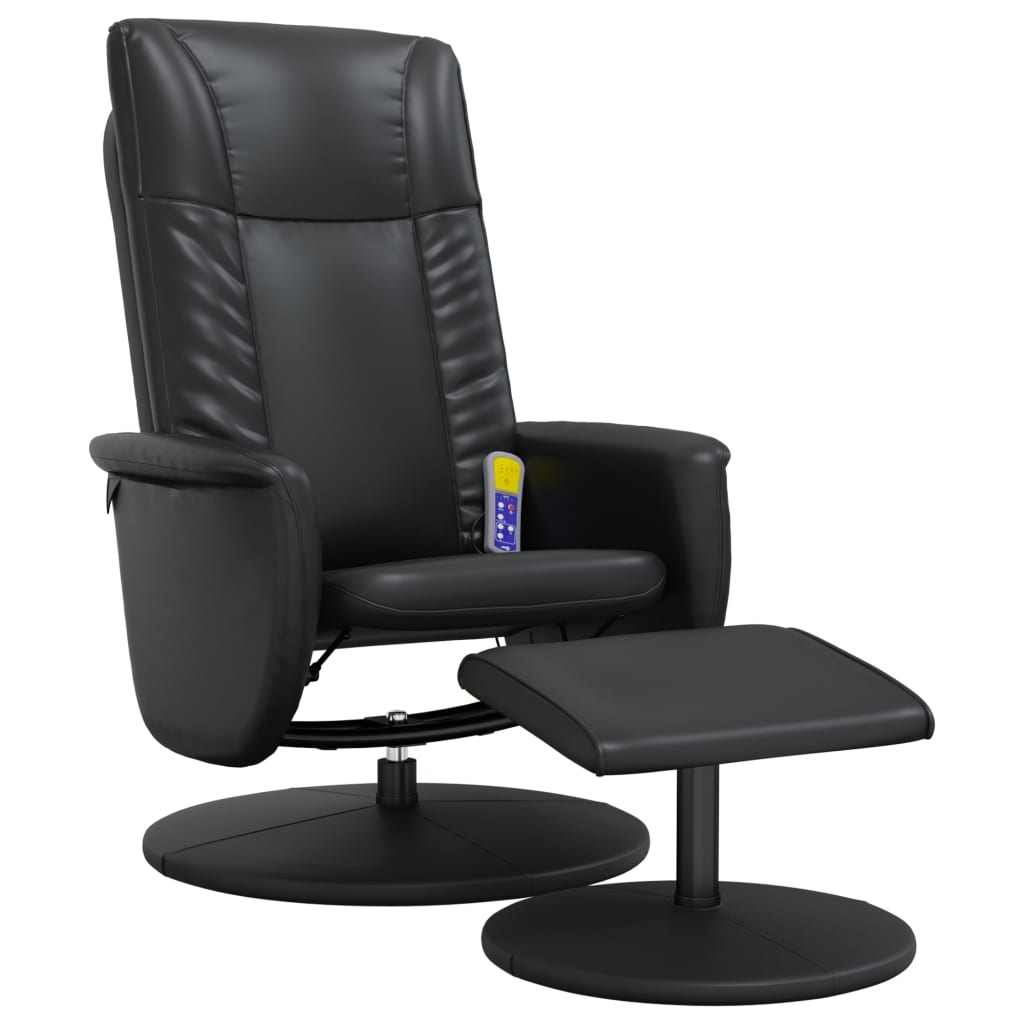 Massage Recliner Chair with Footstool Black Faux Leather