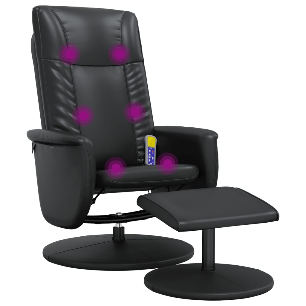Massage Recliner Chair with Footstool Black Faux Leather