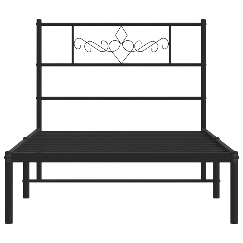 Metal Bed Frame without Mattress with Headboard Black 90x190 cm