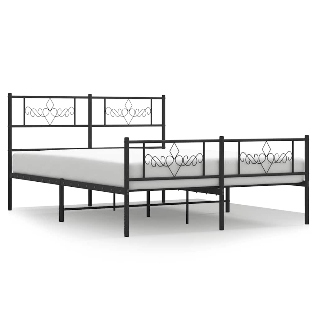 Metal Bed Frame without Mattress with Footboard Black 135x190 cm