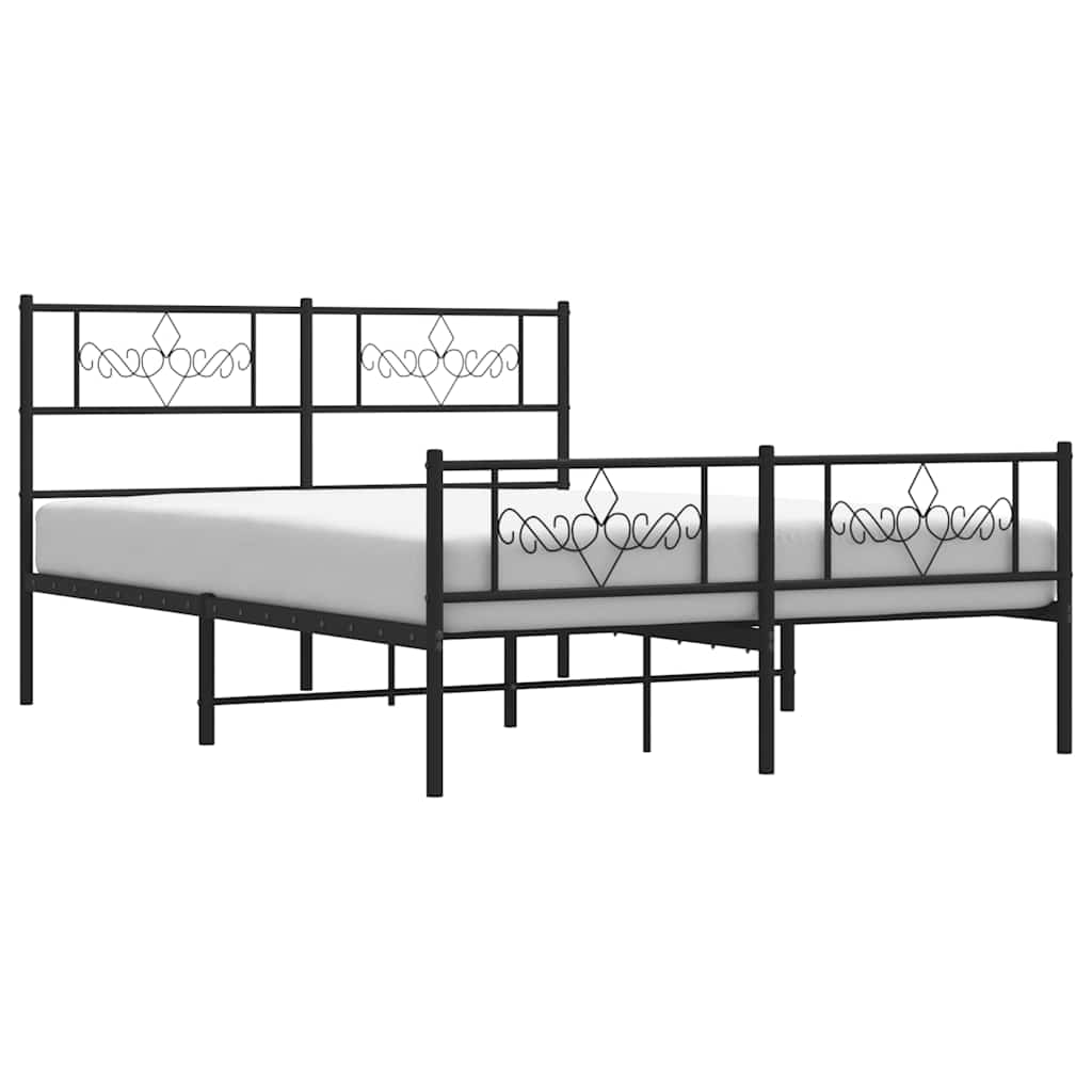 Metal Bed Frame without Mattress with Footboard Black 135x190 cm