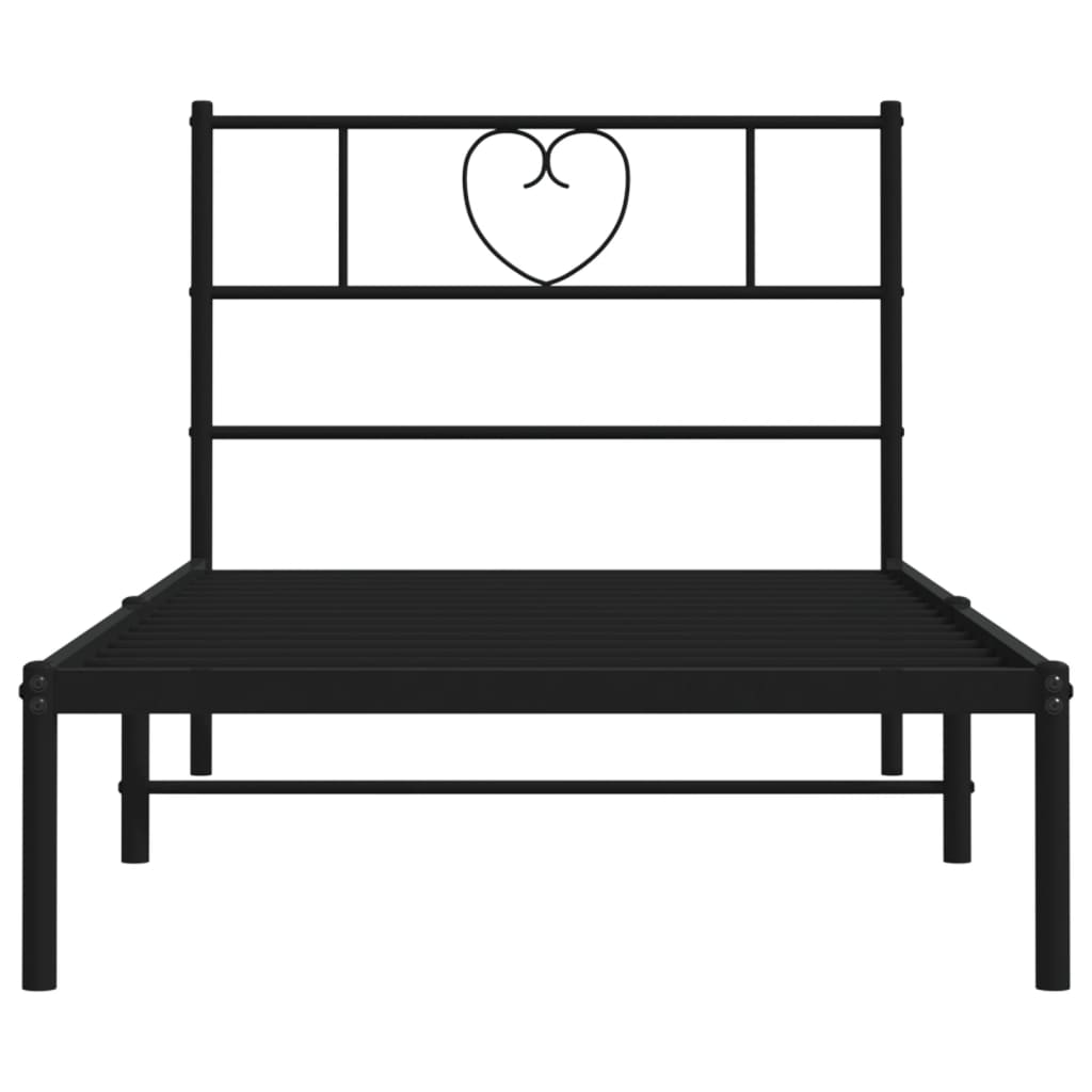 Metal Bed Frame without Mattress with Headboard Black 90x190 cm