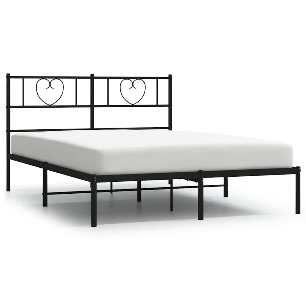 Metal Bed Frame without Mattress with Headboard Black 135x190 cm