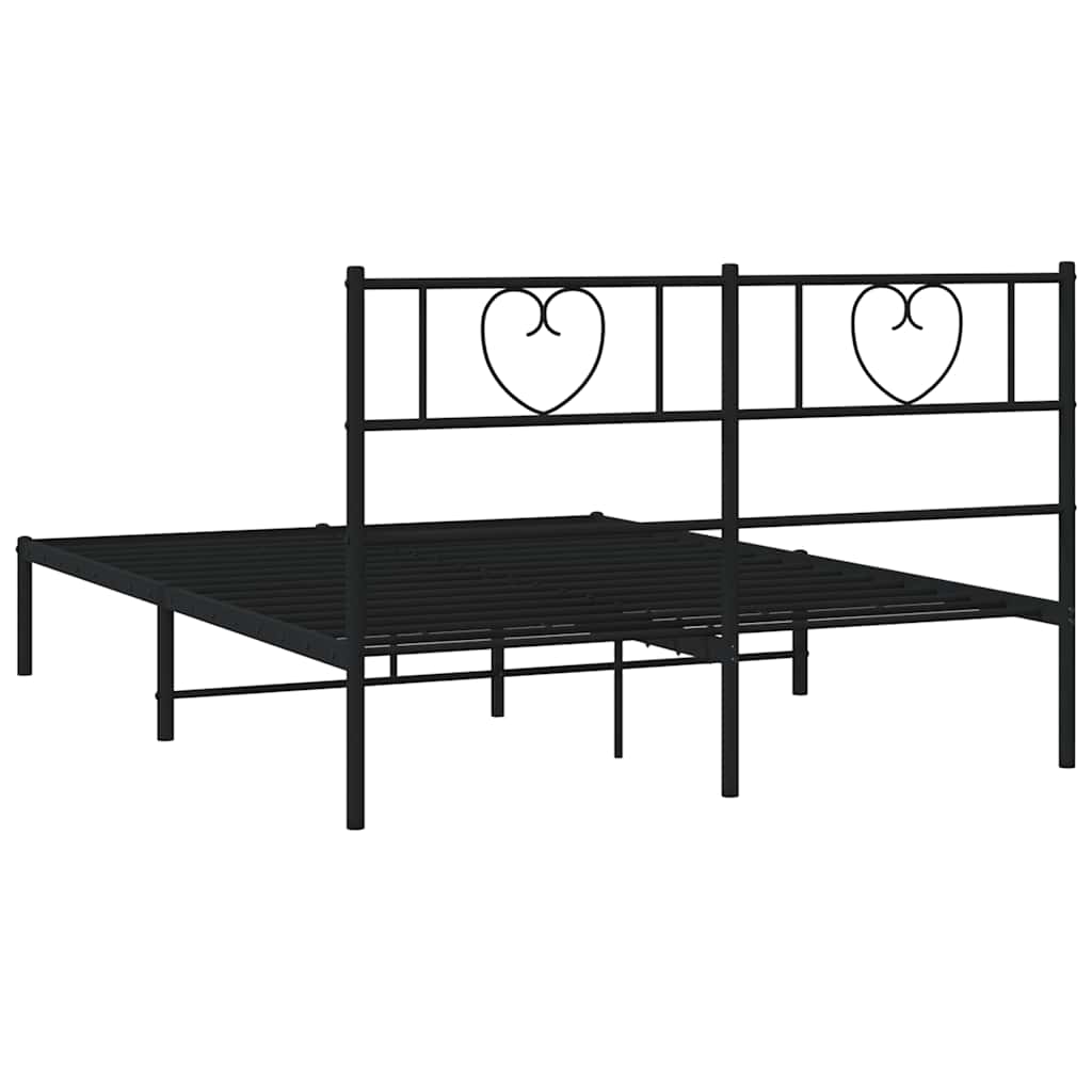 Metal Bed Frame without Mattress with Headboard Black 135x190 cm