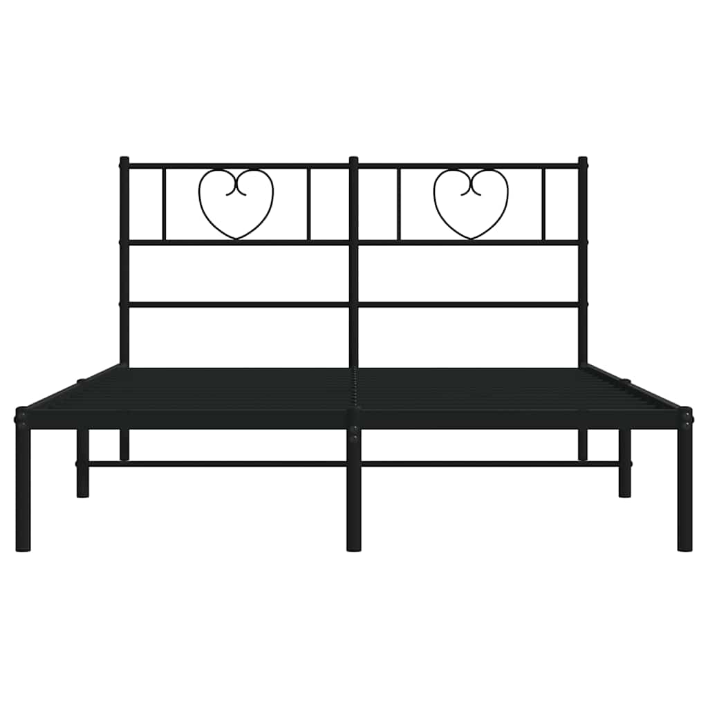 Metal Bed Frame without Mattress with Headboard Black 150x200 cm