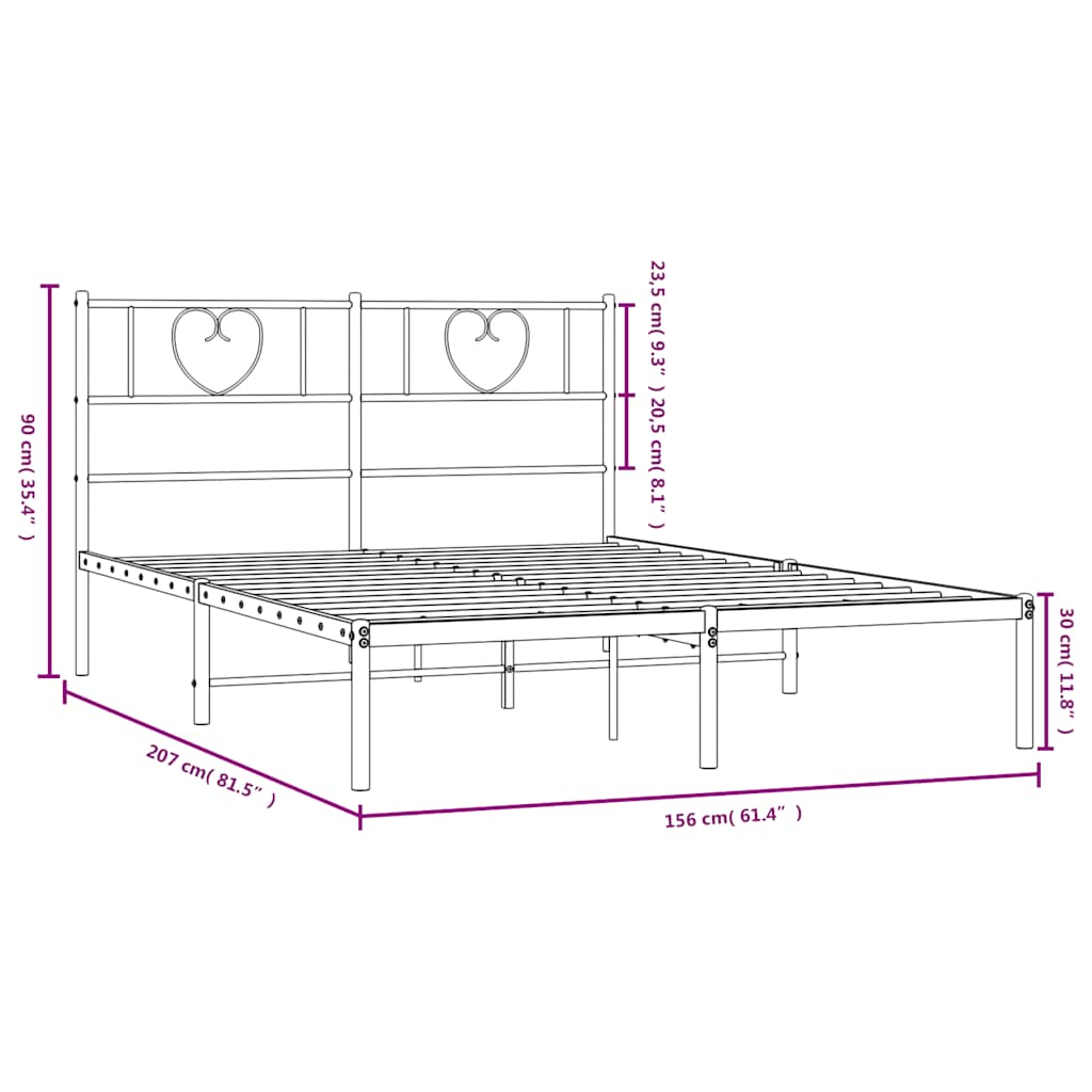 Metal Bed Frame without Mattress with Headboard Black 150x200 cm