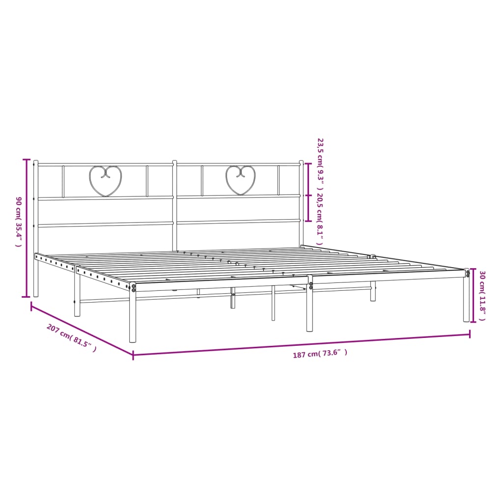 Metal Bed Frame without Mattress with Headboard White 183x203 cm King