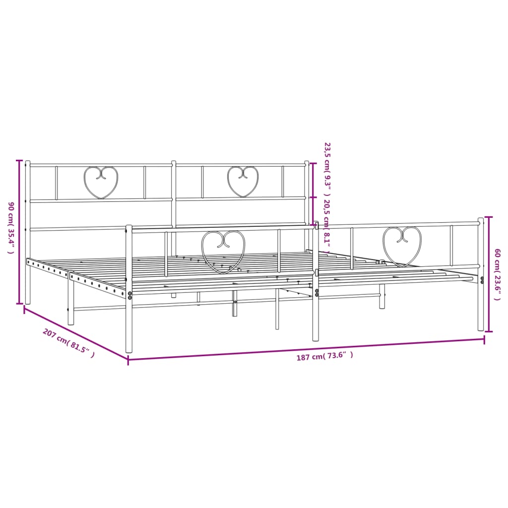 Metal Bed Frame without Mattress with Footboard White 183x203 cm King