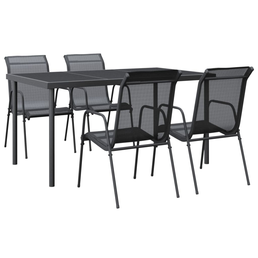 5 Piece Garden Dining Set Black Steel and Textilene