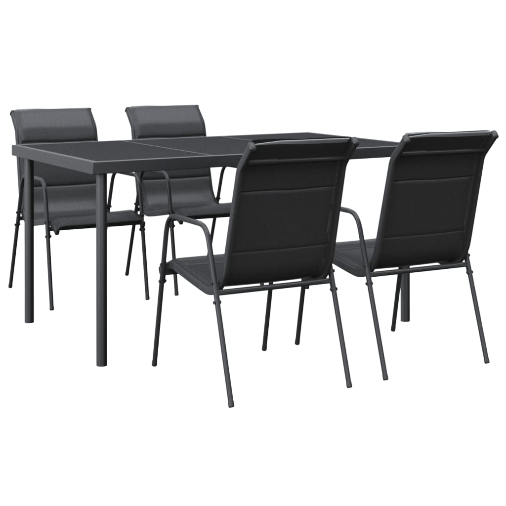 5 Piece Garden Dining Set Black Steel and Textilene