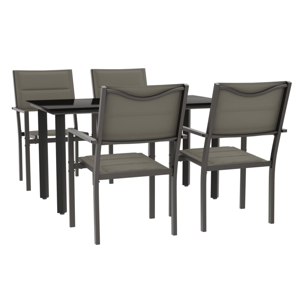 5 Piece Garden Dining Set Black Steel and Textilene