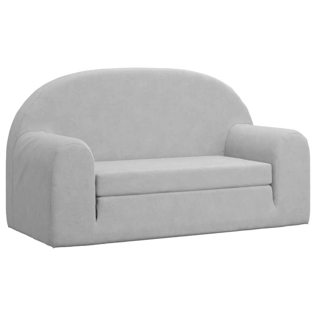Kids' Sofa Bed 2-Seater Light Grey Soft Plush