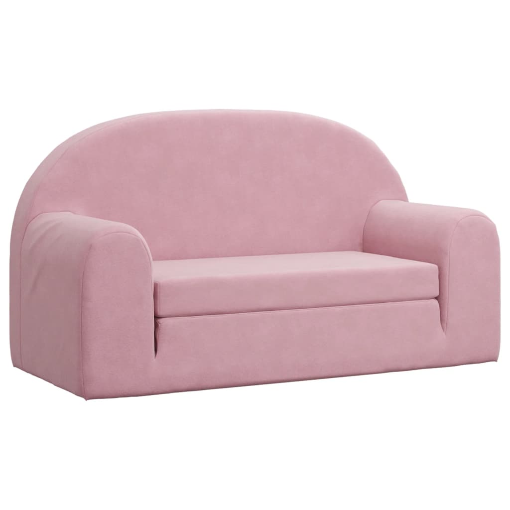 Kids' Sofa Bed 2-Seater Pink Soft Plush