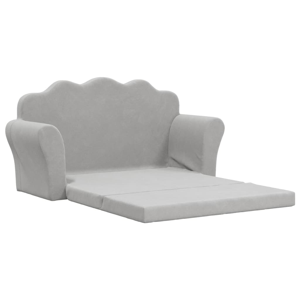 Kids' Sofa Bed 2-Seater Light Grey Soft Plush