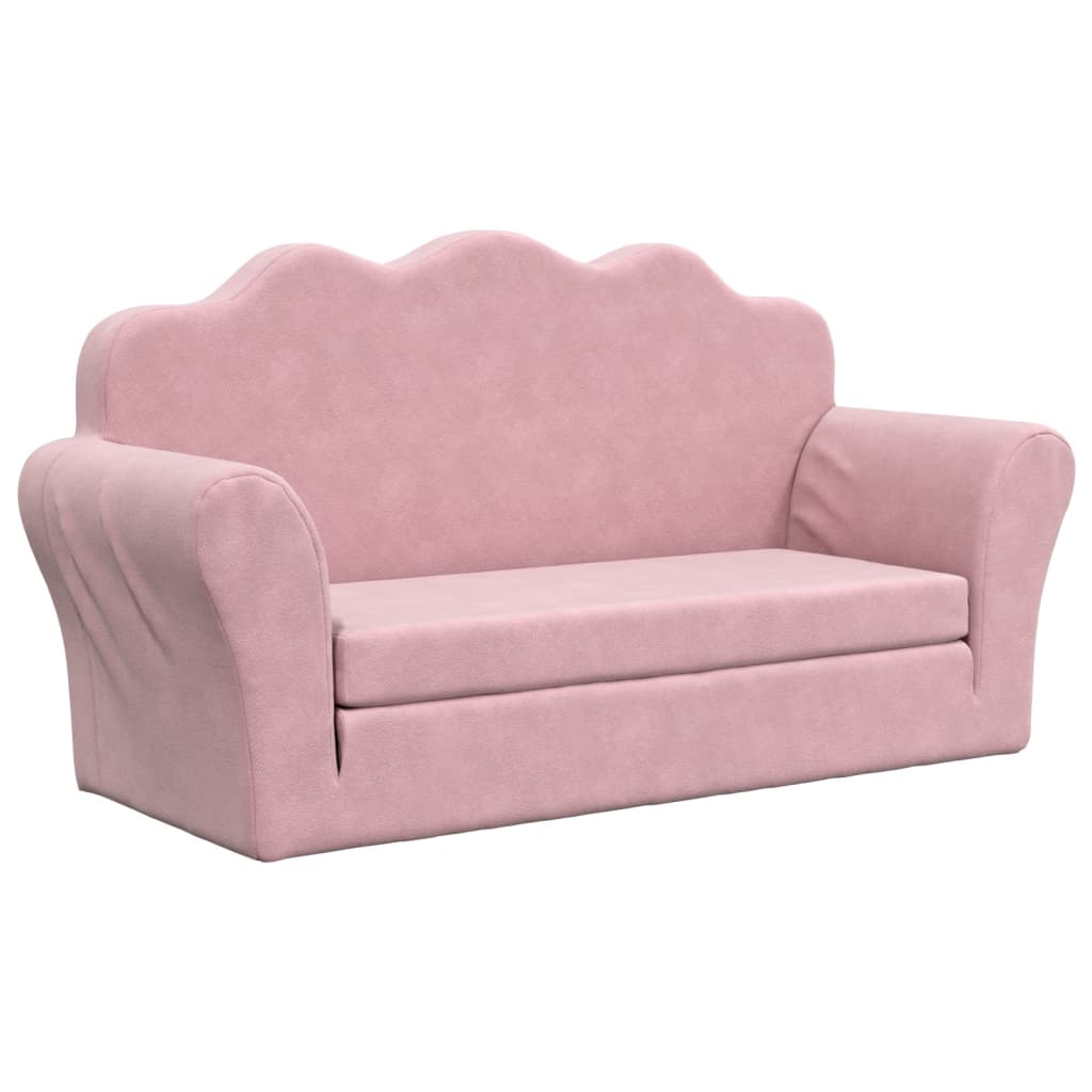 Kids' Sofa Bed 2-Seater Pink Soft Plush