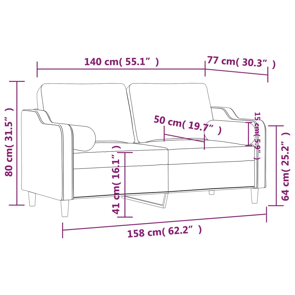2-Seater Sofa with Throw Pillows Light Grey 140 cm Fabric