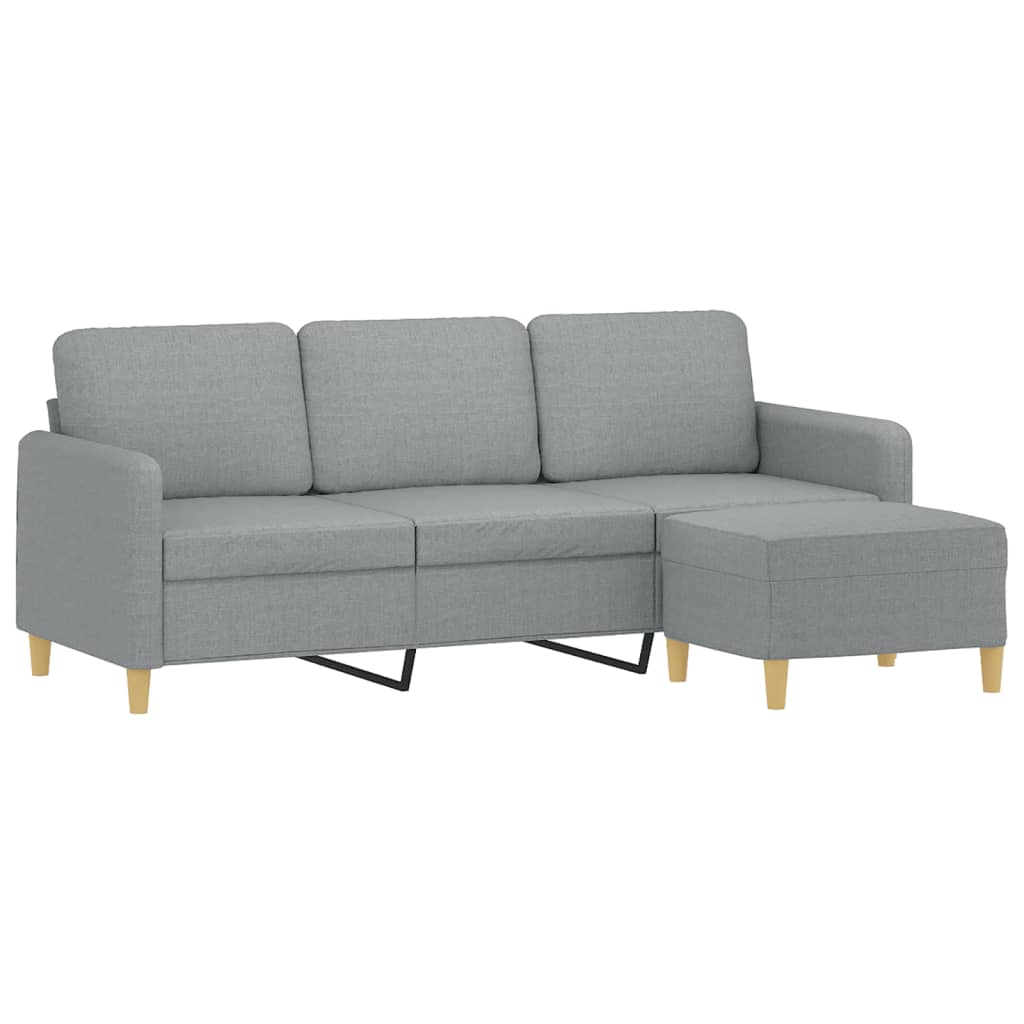 3-Seater Sofa with Footstool Light Grey 180 cm Fabric