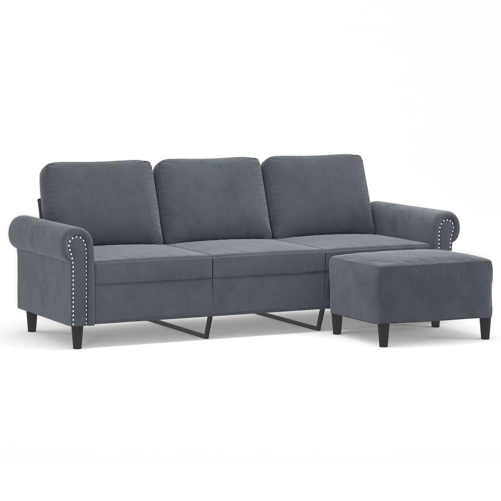 3-Seater Sofa with Footstool Dark Grey 180 cm Velvet