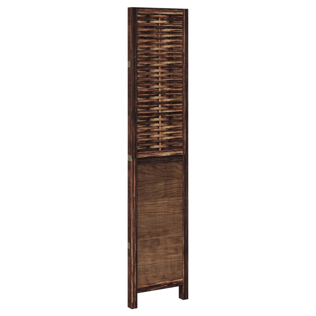 Room Divider 3 Panels Dark Brown Solid Wood Paulownia