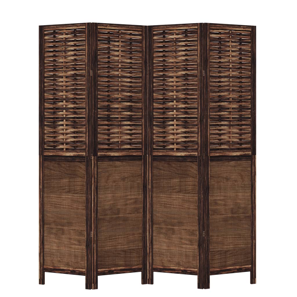 Room Divider 4 Panels Dark Brown Solid Wood Paulownia