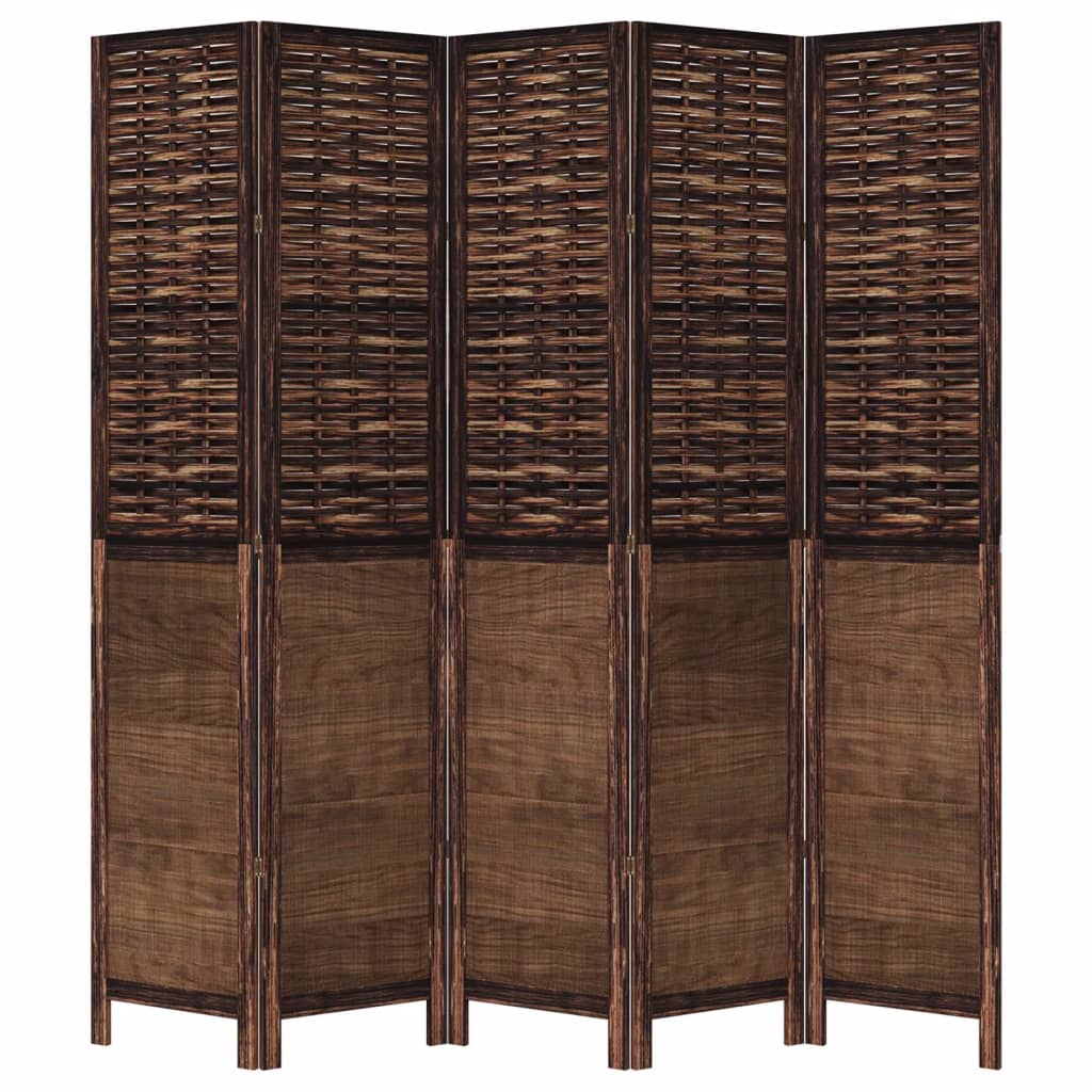Room Divider 5 Panels Dark Brown Solid Wood Paulownia