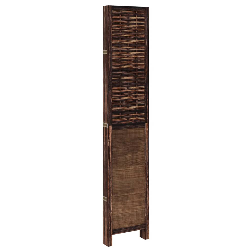 Room Divider 5 Panels Dark Brown Solid Wood Paulownia