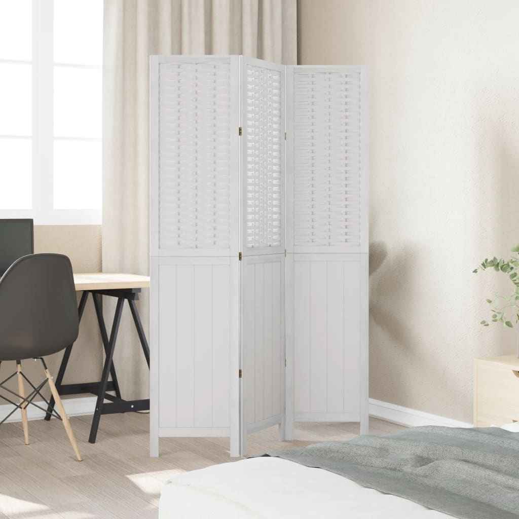 Room Divider 3 Panels White Solid Wood Paulownia