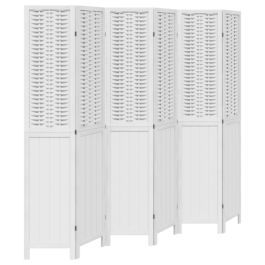 Room Divider 6 Panels White Solid Wood Paulownia