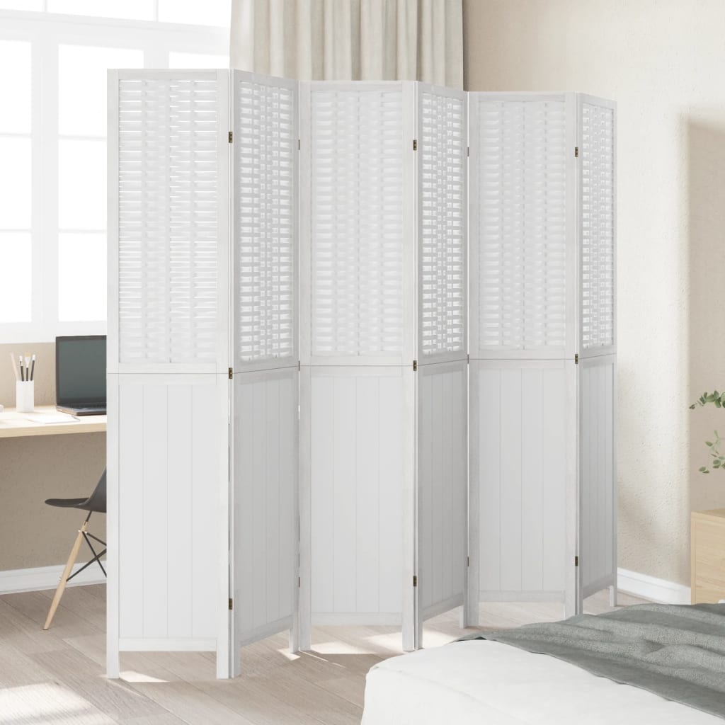 Room Divider 6 Panels White Solid Wood Paulownia